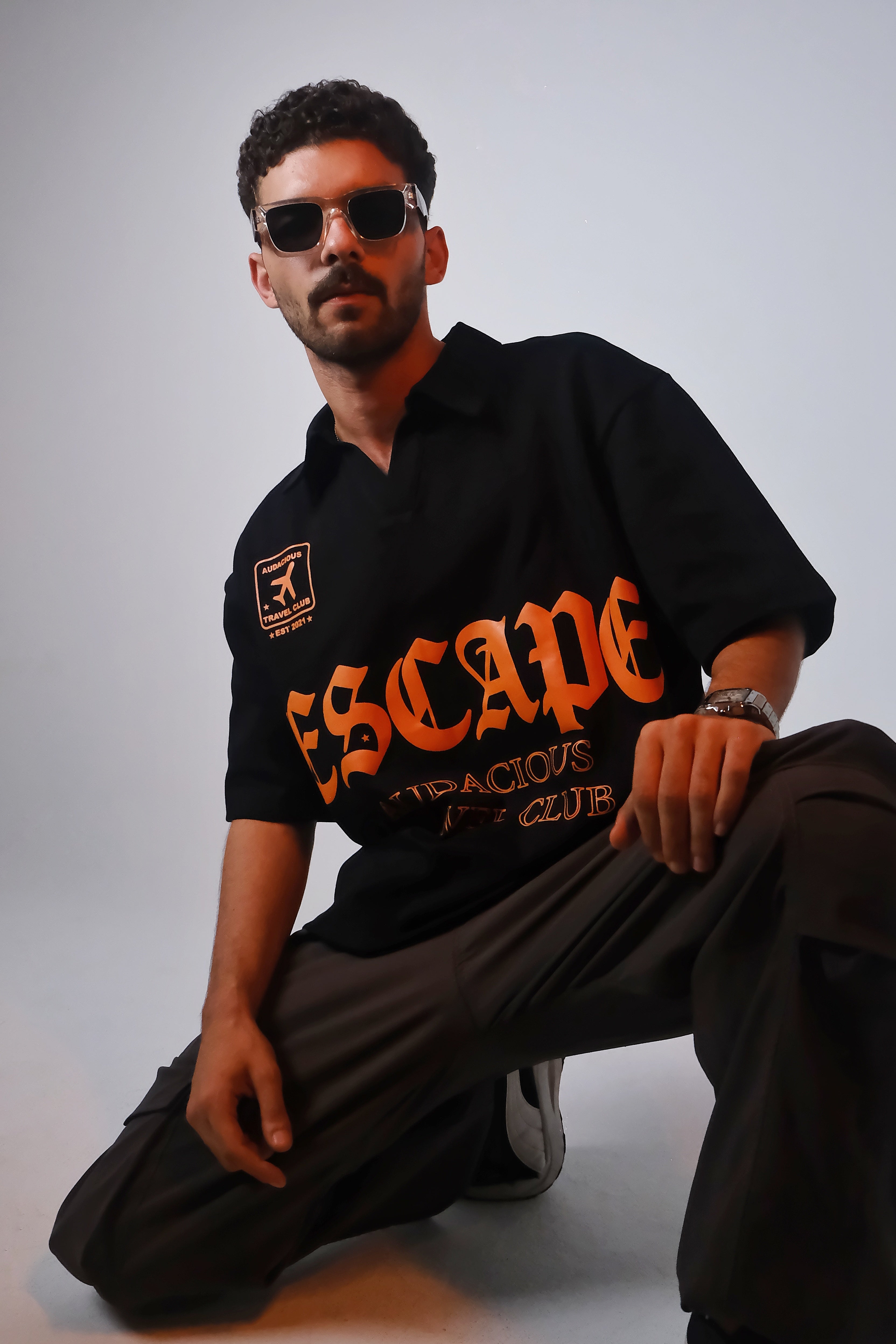 Boxy polo burnt orange print
